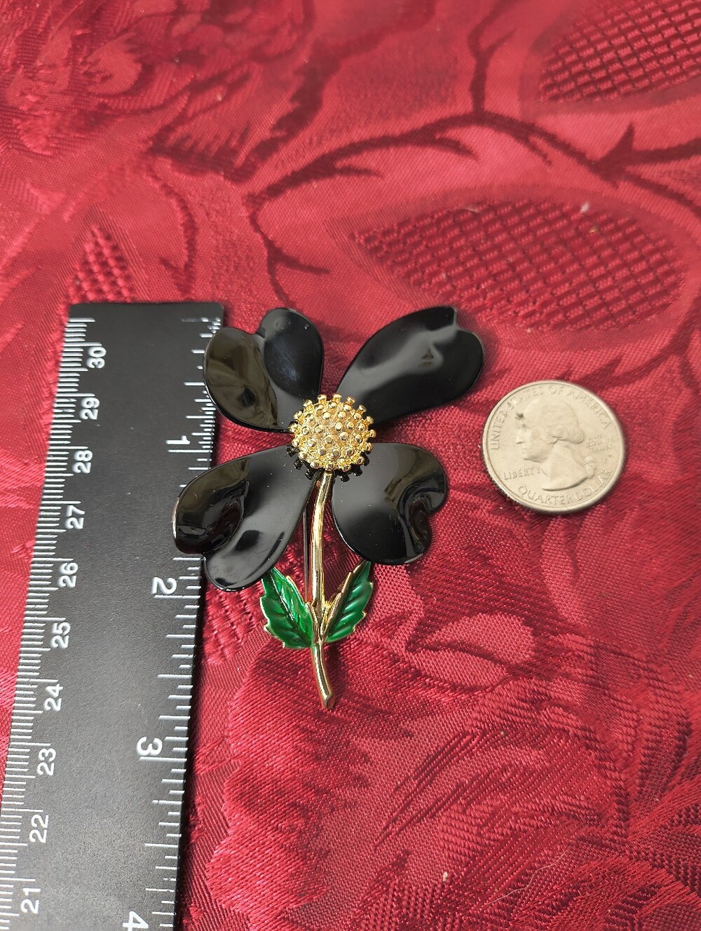 Vintage Sarah Coventry Dogwood Black Enamel Flower Brooch 1960s - Picture 7 of 11